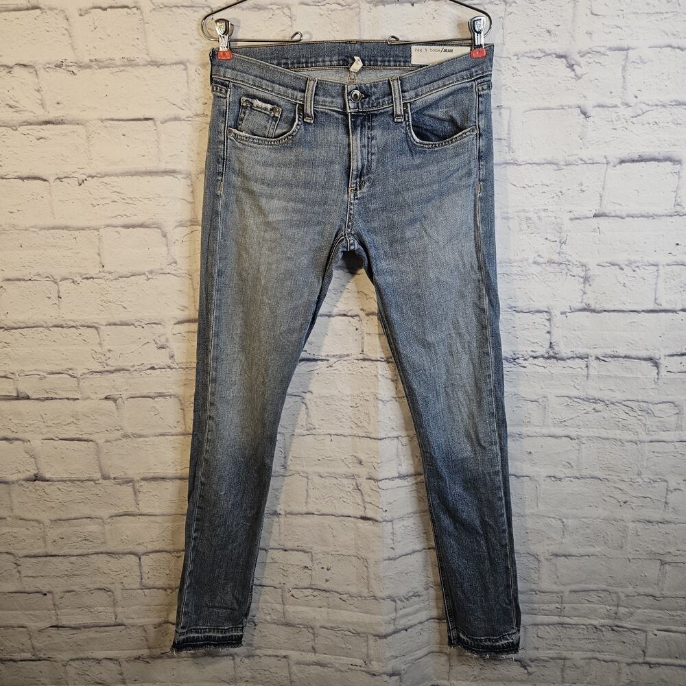 Rag & Bone Jeans Womens 27 Blue Dre Low Rise Slim Boyfriend Raw Hem Distressed